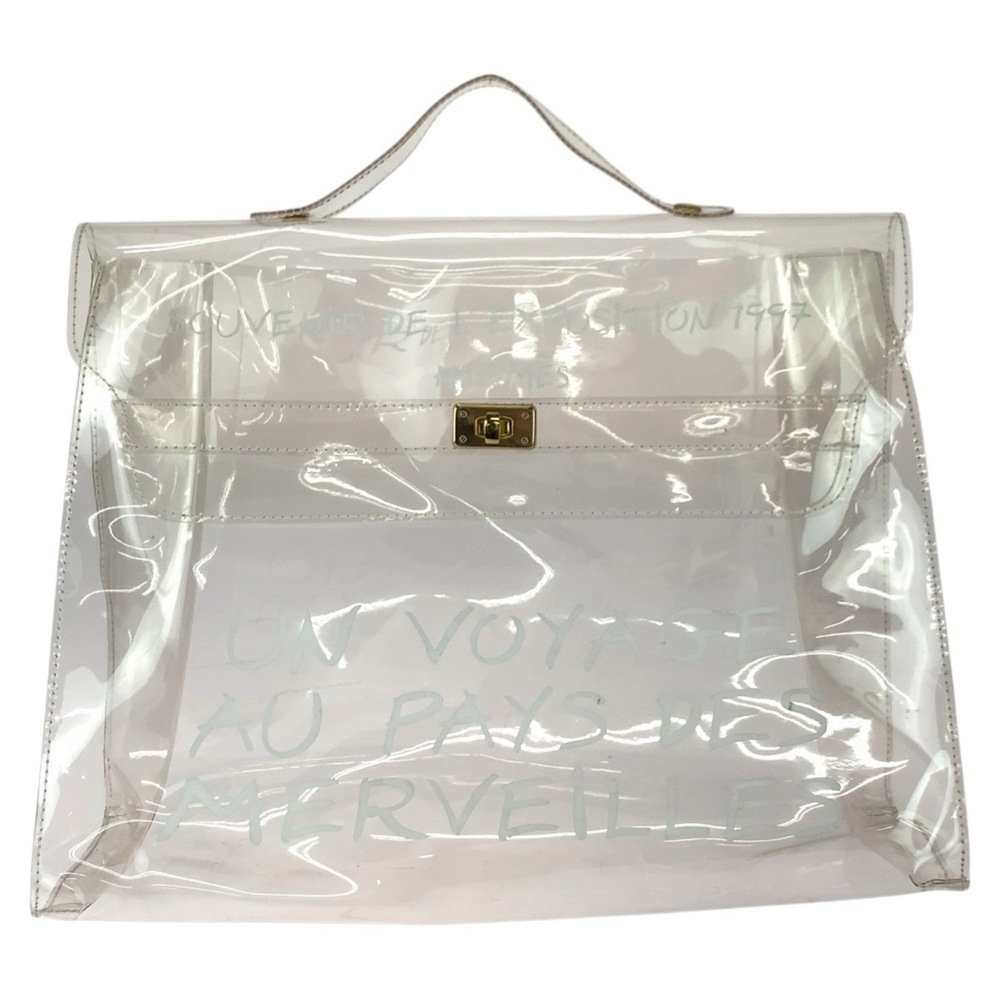 HERMES Kelly Vinyl Bag, Clear White with Gold Hardware, Plated, Women's Handbag